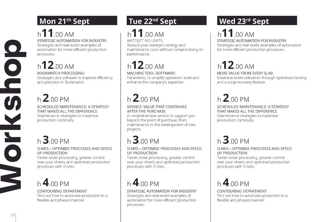 Workshops on offer at Donatoni Stone Week 2026 part 1 Mon to Weds